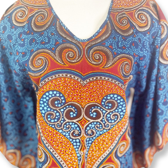 Paranda Talk Of The Town Vintage Batik Batwing Bohemian Ethnic Print V Neck Top - Picture 3 of 8